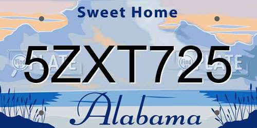 5ZXT725 Alabama License Plate