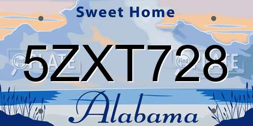 5ZXT728 Alabama License Plate