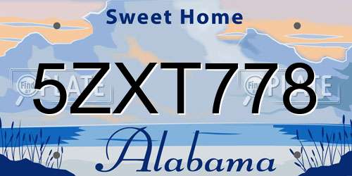 5ZXT778 Alabama License Plate