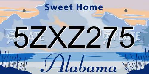 5ZXZ275 Alabama License Plate