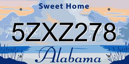5ZXZ278 Alabama License Plate
