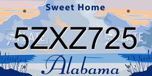 5ZXZ725 Alabama License Plate