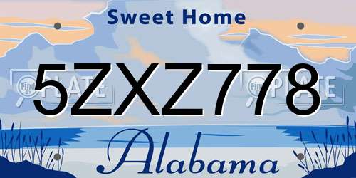 5ZXZ778 Alabama License Plate