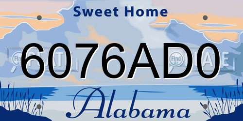 6076AD0 Alabama License Plate