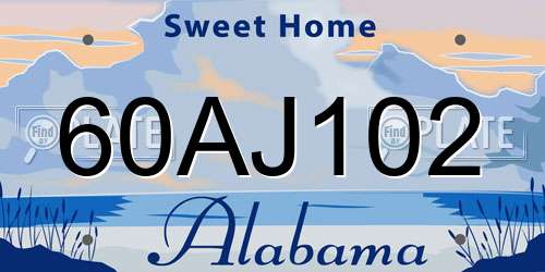 60AJ102 Alabama License Plate