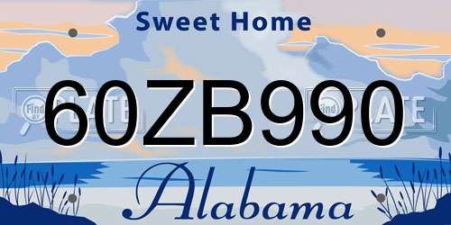 60ZB990 Alabama License Plate
