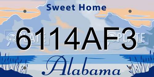 6114AF3 Alabama License Plate