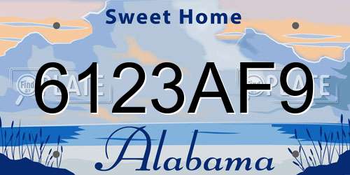 6123AF9 Alabama License Plate