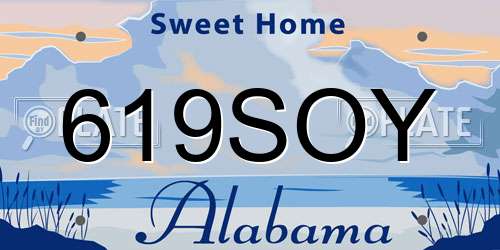 619SOY Alabama License Plate