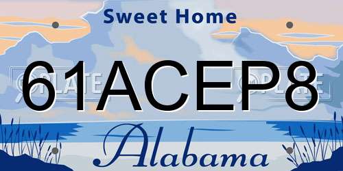 61ACEP8 Alabama License Plate