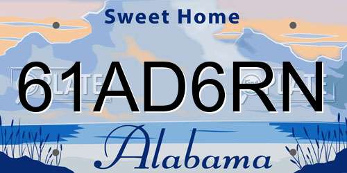61AD6RN Alabama License Plate