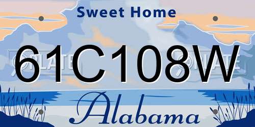 61C108W Alabama License Plate