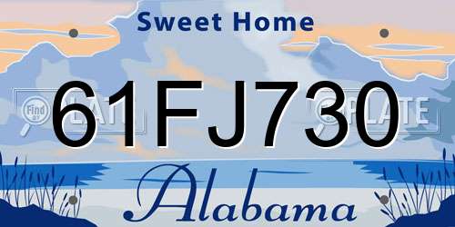 61FJ730 Alabama License Plate