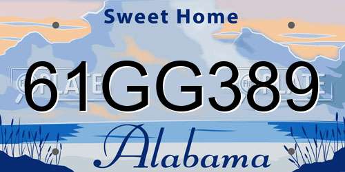 61GG389 Alabama License Plate