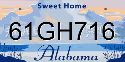 61GH716 Alabama License Plate
