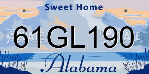 61GL190 Alabama License Plate