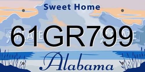 61GR799 Alabama License Plate