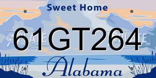 61GT264 Alabama License Plate