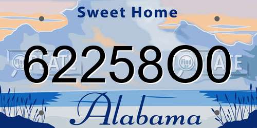 62258O0 Alabama License Plate