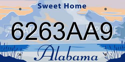 6263AA9 Alabama License Plate