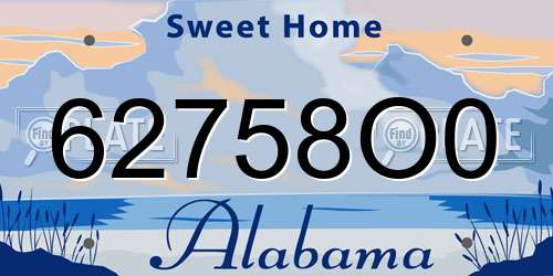 62758O0 Alabama License Plate