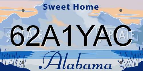 62A1YAC Alabama License Plate