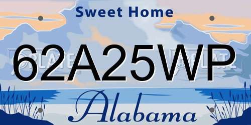 62A25WP Alabama License Plate