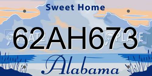 62AH673 Alabama License Plate