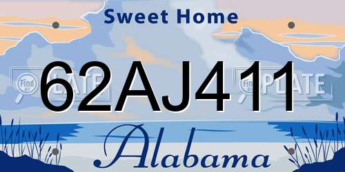 62AJ411 Alabama License Plate