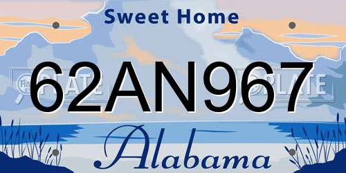 62AN967 Alabama License Plate