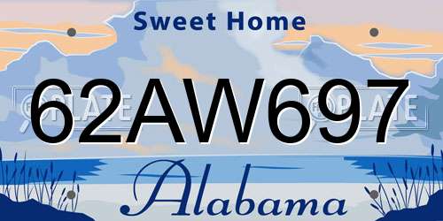 62AW697 Alabama License Plate