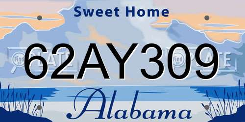 62AY309 Alabama License Plate