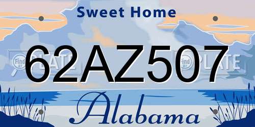 62AZ507 Alabama License Plate