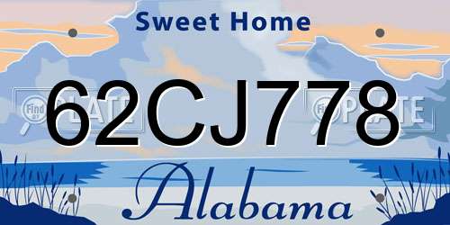 62CJ778 Alabama License Plate