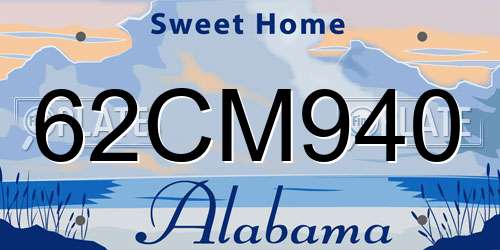 62CM940 Alabama License Plate
