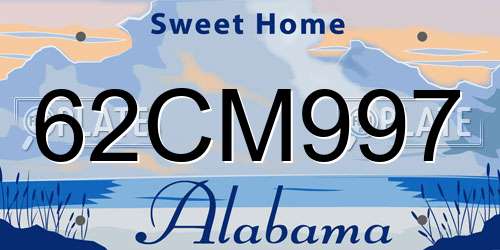 62CM997 Alabama License Plate