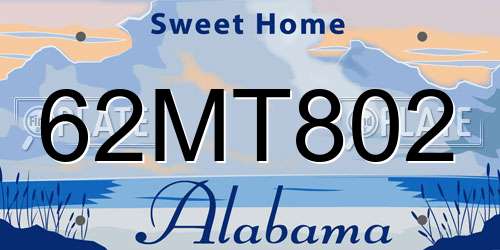 62MT802 Alabama License Plate