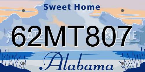 62MT807 Alabama License Plate