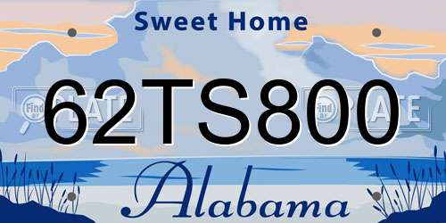 62TS800 Alabama License Plate