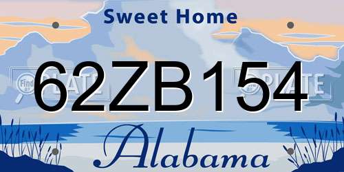 62ZB154 Alabama License Plate