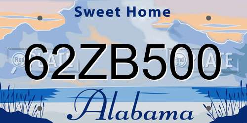 62ZB500 Alabama License Plate
