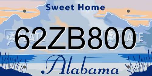 62ZB800 Alabama License Plate
