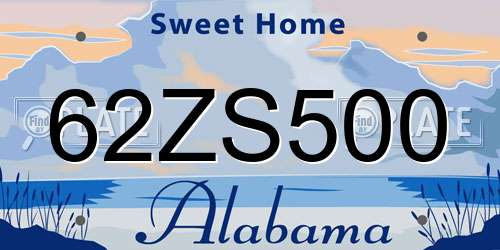 62ZS500 Alabama License Plate