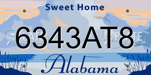 6343AT8 Alabama License Plate