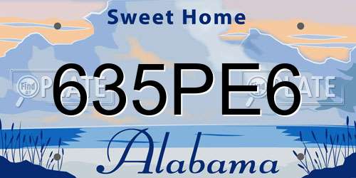 635PE6 Alabama License Plate