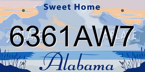 6361AW7 Alabama License Plate