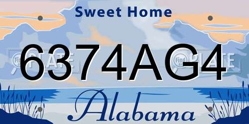 6374AG4 Alabama License Plate