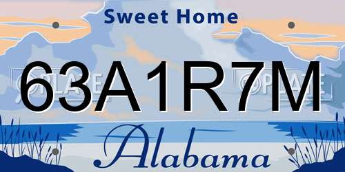 63A1R7M Alabama License Plate