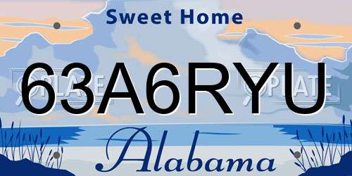 63A6RYU Alabama License Plate
