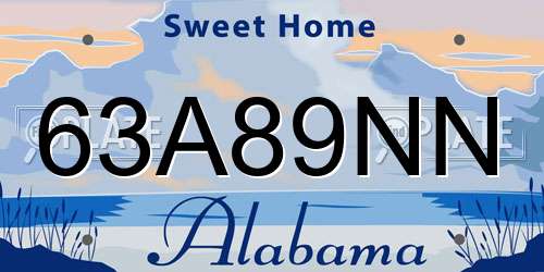 63A89NN Alabama License Plate